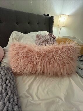 Plush Faux Fur Pink Lumbar Pillow - Kids Accessories